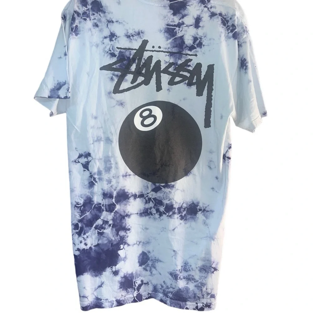 Men’s Light Blue Tie-Dye 8 Ball Graphic T-Shirt - Picture 1 of 3